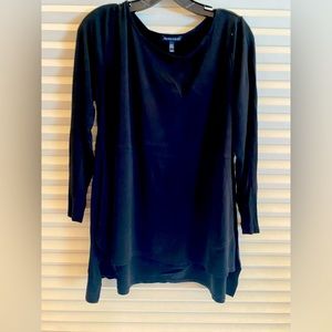 Eileen Fisher classic boat neck 100% silk long sleeve shirt with hi/lo style